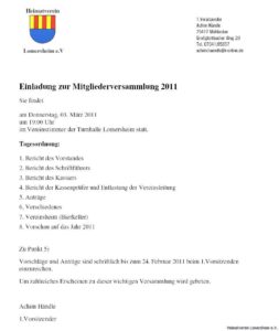 Einladung Jahreshauptversammlung 2011